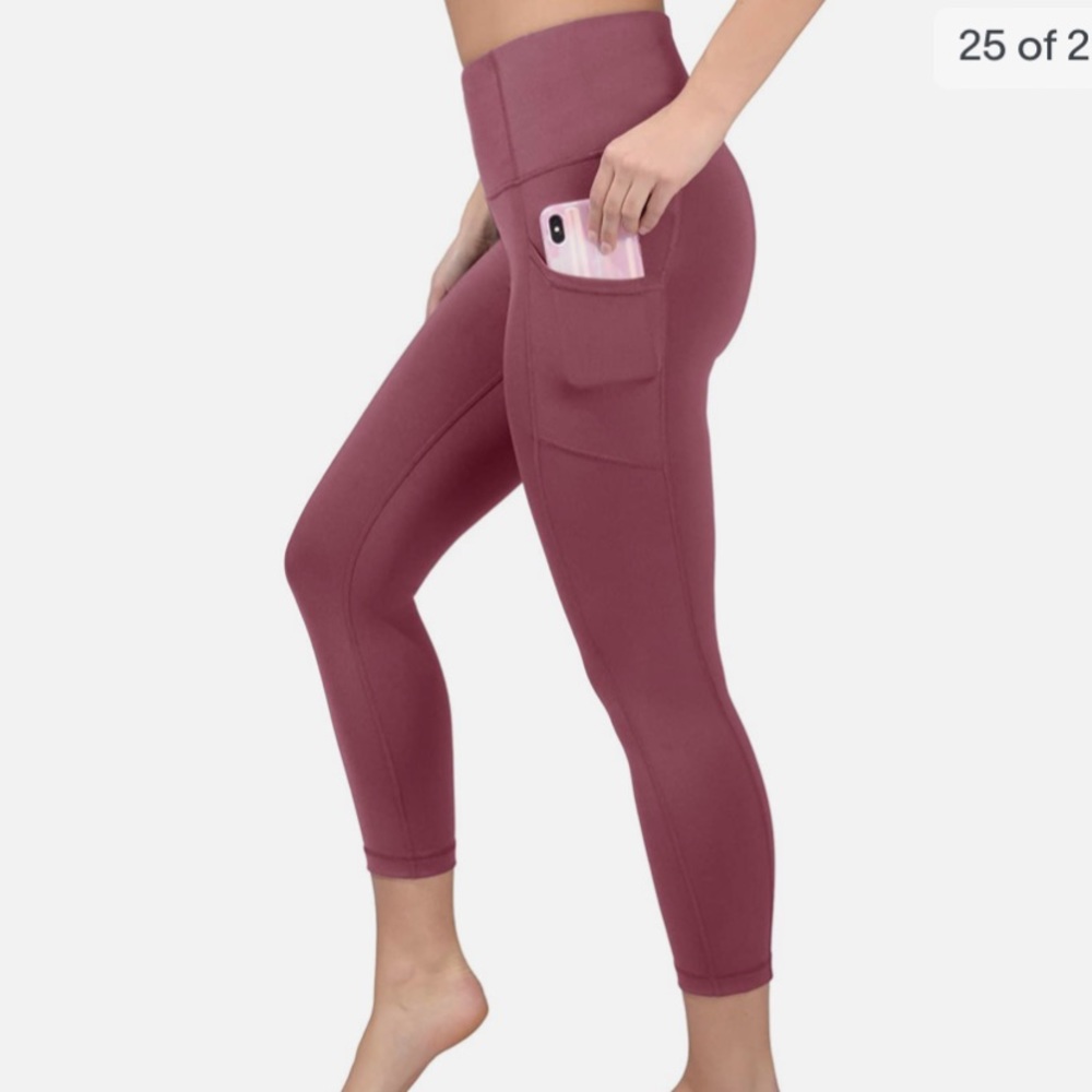 90 Degree by Reflex Pink Cropped Leggings with Pockets